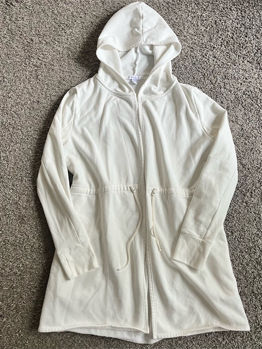 Beyond Yoga On the Go Open Front Hooded Jacket White Pockets Fleece Athleisure